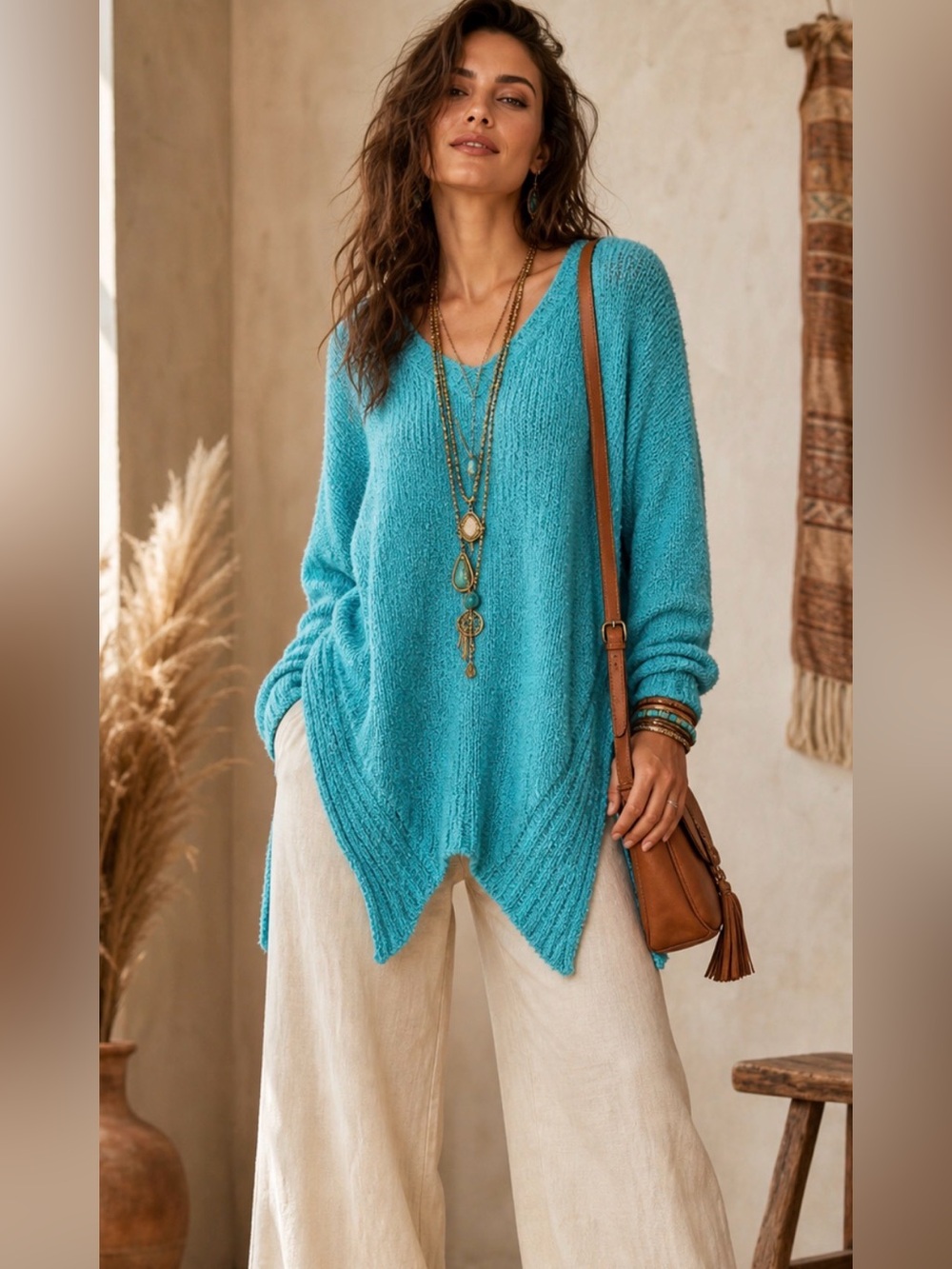 NWT - Davi & Dani Turquoise V- Neck Sweater.
